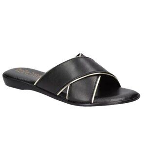 BELLA~VITA TAB-ITALY Women's Crisscross Band Slide Flats Sandals Black Size 6.5